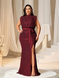 Plus Sequin Evening Gown with High Slit – Mermaid Silhouette for Luxury Weddings or Red-Carpet Events, 1XL-5XL