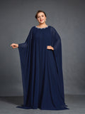 Plus Womens' Embellished Round -Neck Formal Dress with Sheer Chiffon Cape Sleeves