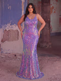 Plus Spaghetti Strap Sleeveless Backless Sequin Mermaid Dress