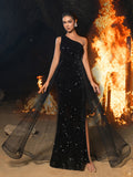 Elegant One Shoulder Sequin Mermaid Dresses