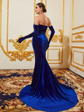Elegant Ruched Wrap Hem Velvet Tube Prom Dress(Gloves Included) - Elonnashop