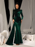 Elegant Velvet Evening Gown with Sequin Detail & Mermaid Silhouette – Luxury Bridal Wear for Weddings or High-End Events, XS-XL