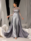 Luxe Sequin-Trimmed Jumpsuit with Glittering Bodice & Satin Wide-Leg Pants for Evening Glam, XS-XL