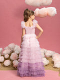 Tween Girls' Ruffle Trim Gradient Layered Hem Cake Dress