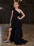Tween Girls' One Shoulder Mesh Layered Hem Sequin Dress - Elonnashop