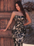 Elegant Strapless Mermaid Hem Floral Sequin Formal Evening Dress