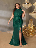 Plus Sequin Evening Gown with High Slit – Mermaid Silhouette for Luxury Weddings or Red-Carpet Events, 1XL-5XL