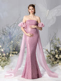 Maternity Strapless Mermaid Hem Sequin Evening Dress