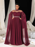 Plus Dramatic Cape Evening Dress | High Neck Chiffon with Rhinestone Details