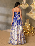 Elegant Spaghetti Straps Graphic Sequin Formal Prom Dress