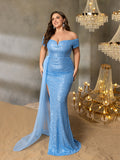 Plus Off Shoulder Sweetheart Neck Split Thigh Sequin Party Dress