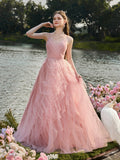Elegant V Neck Mesh Overlay Cami Wedding Dress