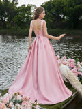 Elegant Applique Detail Sweetheart Neck Split Thigh Satin Prom Dress