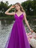 Elegant Backless Floral Applique Detail Tulle Slip Party Dress