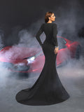 Gorgeous Pearl Embellished Long Sleeves Mermaid Hem Maxi Evening Dress