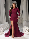 Plus Size One-Shoulder Mermaid Evening Gown - Formal Dress with Rhinestone & High Slit
