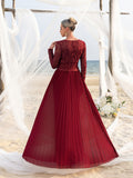 Womens' Elegant A-Line Formal Dress with Long-Sleeve Lace Bodice & Chiffon Pleated Skirt