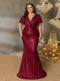 Plus Plunging Neck Twist Front Sequin Mermaid Party Dress