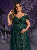 Plus Maternity Glittering Evening Gown with Thigh-High Slit – Sequined Red Carpet Dress for Pregnancy Galas & Photoshoots