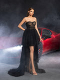 ELegant Strapless Layered High Low Hem Tulle Party Dress