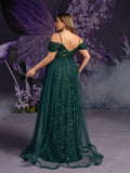 Plus Maternity Glittering Evening Gown with Thigh-High Slit – Sequined Red Carpet Dress for Pregnancy Galas & Photoshoots