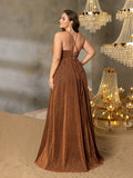 Plus Glitter Backless Lace Up A Line Cami Party Dress