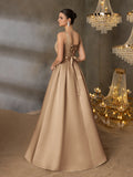 Elegant Square Neck Back Lace Up Satin A Line Dresses