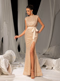 Elegant Sequin Evening Gown with High Slit – Mermaid Silhouette for Luxury Weddings or Red-Carpet Events, XS-XL