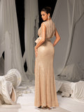 Elegant Sequin Evening Gown with High Slit – Mermaid Silhouette for Luxury Weddings or Red-Carpet Events, XS-XL