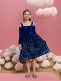 Tween Girls' Off Shoulder Long Sleeve Sequin Cami Dress