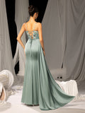 Elegant Cami Evening Gown with Sweetheart Neckline & Floral Sequin Embroidery – High Slit Mermaid Silhouette for Luxury Weddings or Garden Parties, XS-XL