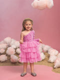 Young Girls' One Shoulder Mesh Lyaered Hem Party Dress