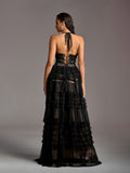Gorgeous Halter Neck Lace-up Back Cascading Ruffle Hem Tulle Wedding Dress