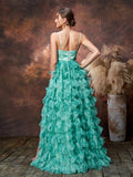Maternity Plunging Neck Cascading Ruffle Hem Cami Party Dress
