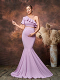 Maternity One Shoulder Cropped Top & Mermaid Hem Skirt Two Piece Set
