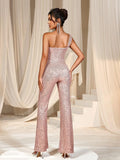 One Shoulder Sleeveless Sequin Party Jumpsuit - Elonnashop