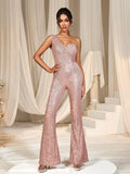 One Shoulder Sleeveless Sequin Party Jumpsuit - Elonnashop