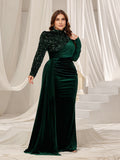 Plus Velvet Evening Gown with Sequin Detail & Mermaid Silhouette – Luxury Bridal Wear for Weddings or High-End Events, 1XL-5XL