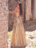 Elegant Spaghetti Straps Graphic Sequin Formal Prom Dress