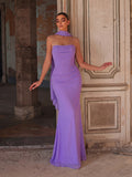 Strapless Chiffon Maxi Dress with Detached Neck Scarf & Draped Detail | Elegant Open Back Gown for Evening Party & Formal Occasions