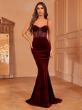 Elegant Spaghetti Strap Velvet Mermaid Dresses - Elonnashop