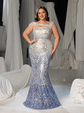 Plus Women's One-Shoulder Geometric Pattern Sequin Mermaid Gown | Illusion Back Evening Dress