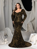 Plus Sweetheart Neck Backless Sequin Mermaid Dress