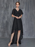Womens' Surplice Neck High Low Hem Chiffon Dress - Elonnashop