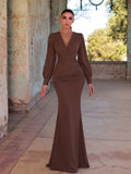 Surplice Neck Lantern Sleeve Chiffon Mermaid Dress