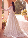 Plus Gorgeous Mock Neck Long Sleeves Ball Hem Lace Wedding Dress