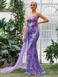 Draped Side Split Thigh Jacquard Sequin Tube Party Dress - Elonnashop