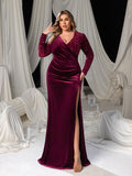 Plus Velvet Party Dress with Sequin Embellishments – Luxurious Evening Wear for Red Carpet, Gala Dinners & High-End Parties, 1XL-3XL