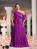 Plus Womens' Asymmetrical One Shoulder Chiffon A Line Dresses