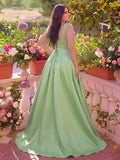 Plus Elegant Applique Detail Sweetheart Neck Split Thigh Satin Prom Dress